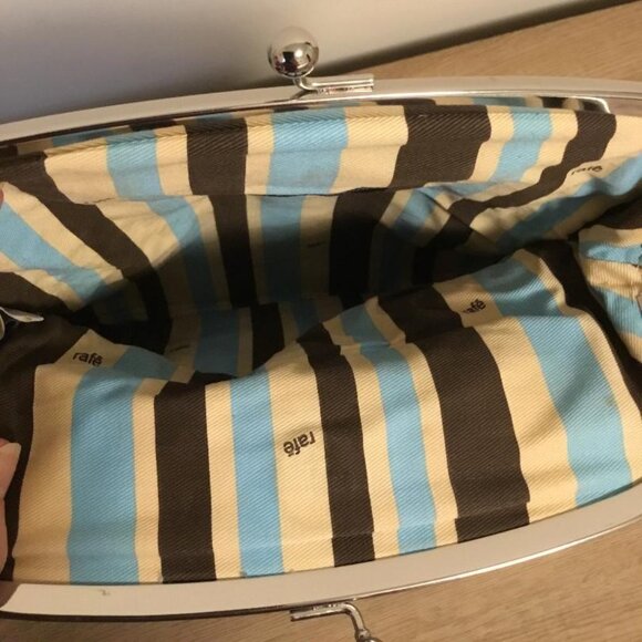 Rafe Multicolor Floral Embroidered Straw Clutch Purse with Kiss Lock Closure - Picture 4 of 4